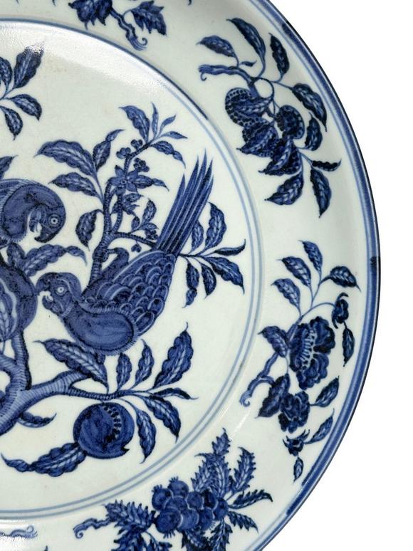 Castle AuctionA Chinese blue-and-white parrot plate, Ming Dynasty Pr. 