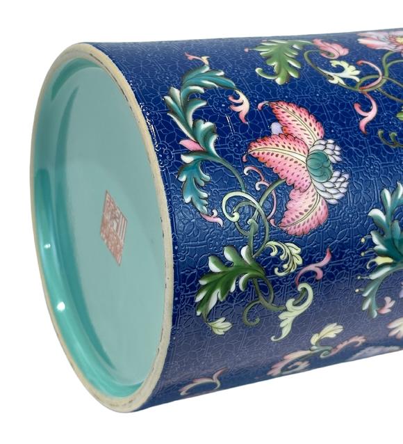 Castle AuctionBlue ground pastel with broken branch floral brush pot