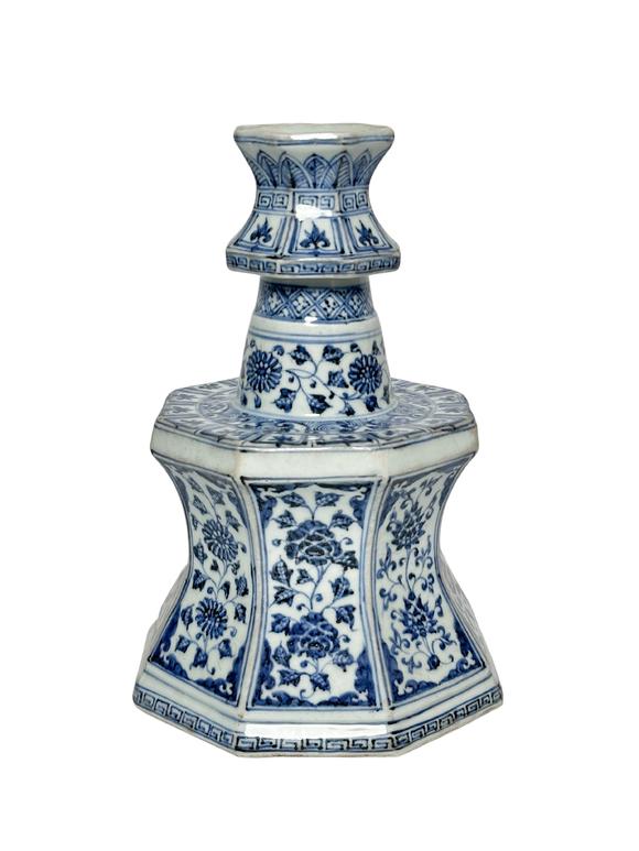 Castle AuctionBlue-and-white entwined floral candle holder, Ming Dynasty Pr. 