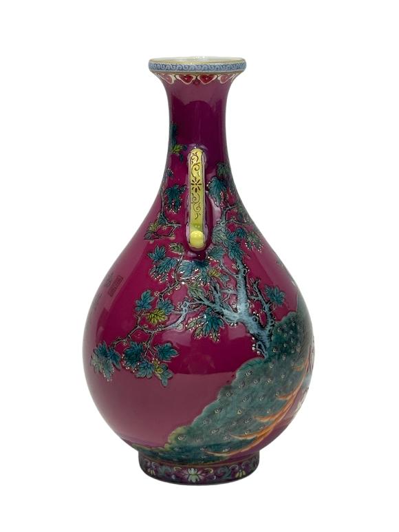 Castle AuctionA Chinese rouge-red background vase, Qian Long Pr. 