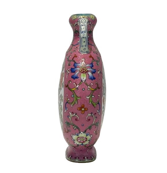 Castle AuctionA Chinese Rouge-red ground Famille Rose flat vase, Qian Long Pr. 