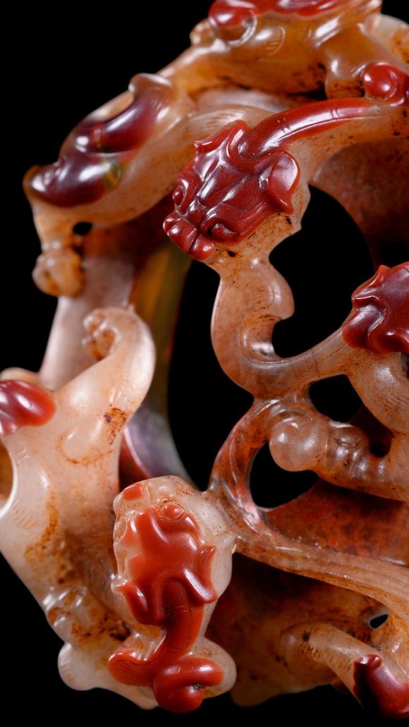 Castle AuctionA Red and Pale Jade Chilong Dragon Carving, Han, Circa 2nd C BC–2nd C AD Pr.