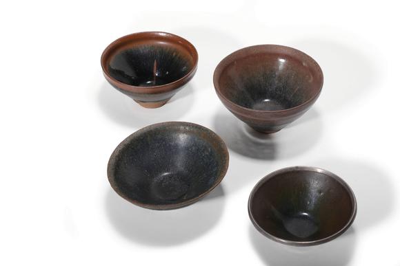 Castle AuctionA Set of Four Hare’s Fur Glaze Jian Tea Bowls, 12th–13th C Pr.