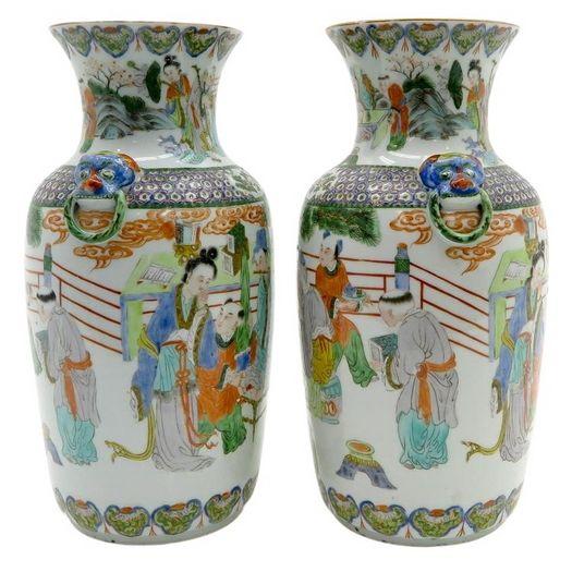 Castle AuctionLot of 2 China Porcelain Famille Verte Vases