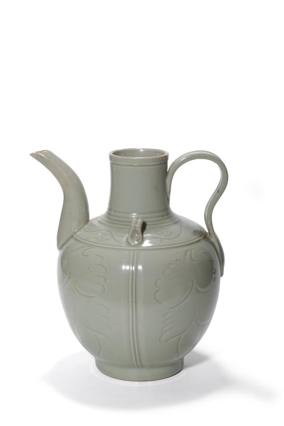 Castle AuctionA Longquan Celadon Carved Floral Ewer, 13th–14th C Pr.