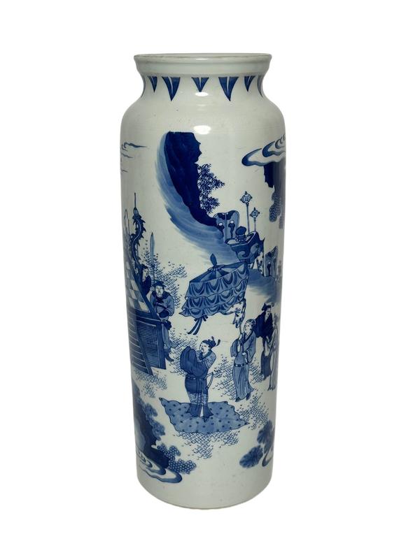 Castle AuctionA Chinese blue and white figure tube vase, Kang Xi Pr. 