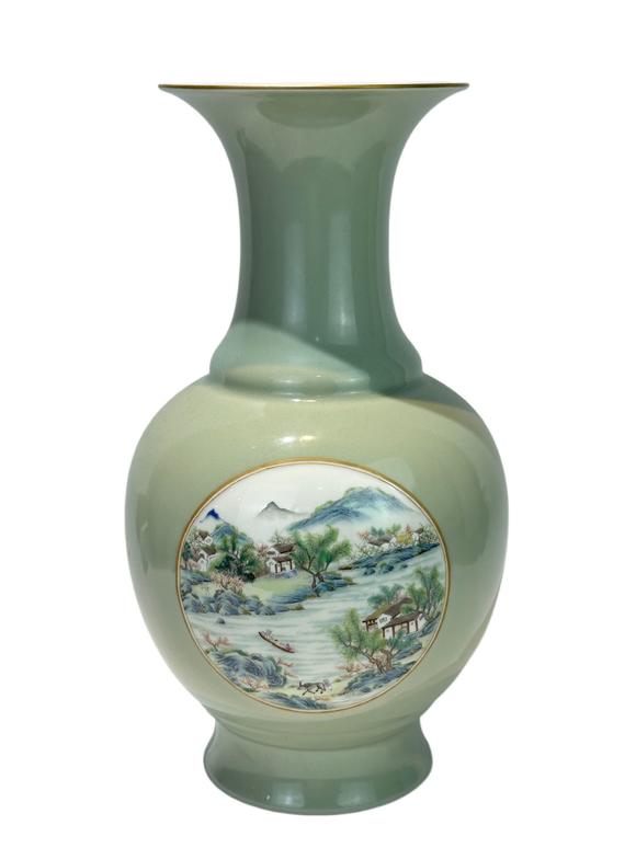 Castle AuctionA Chinese powder-blue glazed vase with landscape scene decoration, Qing Dynasty Pr. 