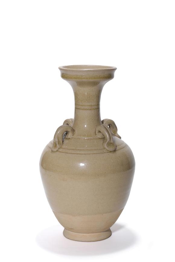 Castle AuctionA Yue Kiln Four-Lug Pan Mouth Vase, 3rd–6th C Pr.