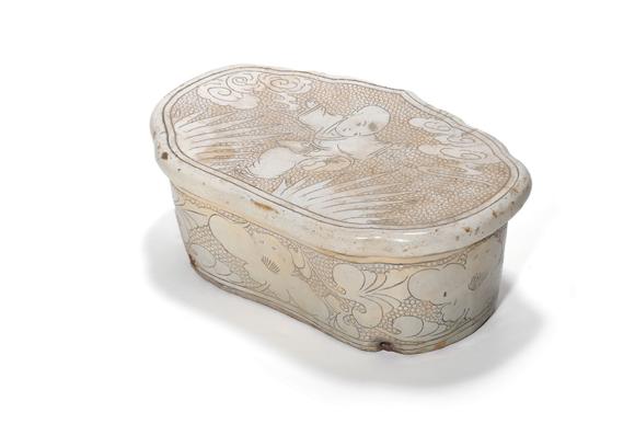 Castle AuctionA Cizhou Kiln Incised Boy and Floral Pillow, 12th–13th C Pr.