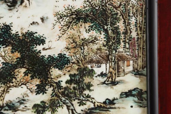 Cascade'sPastel green landscape porcelain painting in the Republic of China | 民國 粉彩青綠山水瓷板畫