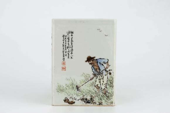 Cascade'sIn the Republic of China, the shallow crimson fish firewood cultivated and read porcelain plate paintings. | 民國(guó) 淺絳彩漁樵耕讀瓷板畫(huà)