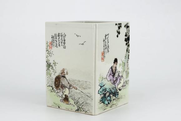 Cascade'sIn the Republic of China, the shallow crimson fish firewood cultivated and read porcelain plate paintings. | 民國 淺絳彩漁樵耕讀瓷板畫