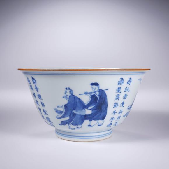 Cascade'sMing Chenghua Blue and White Character Story Poetry Bowl | 明成化 青花人物故事詩文碗