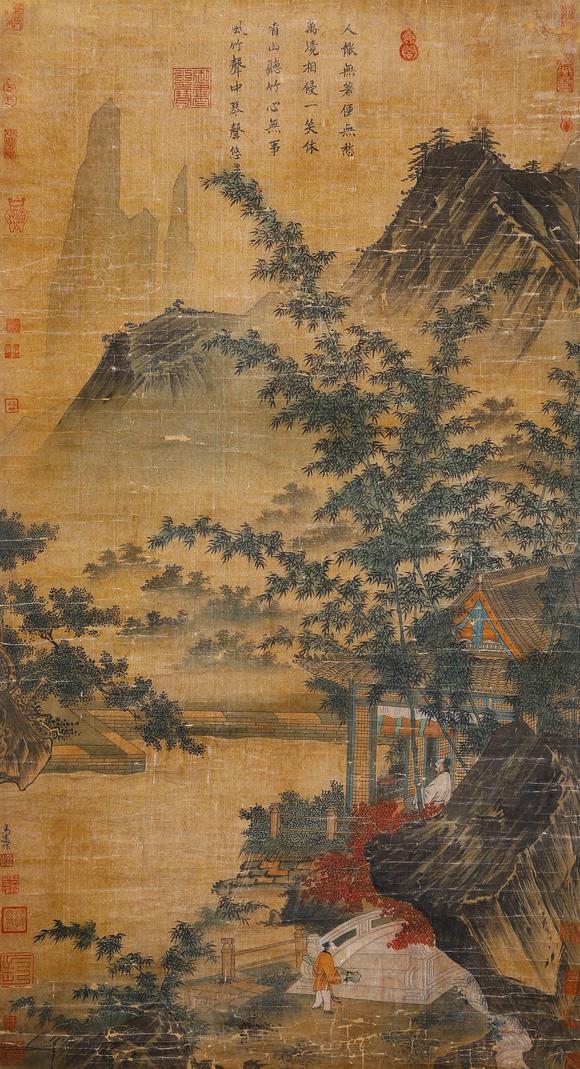 Cascade'sVertical axis of waterfall view in Benxi, Mayuan silk | 馬遠絹本溪觀瀑圖立軸
