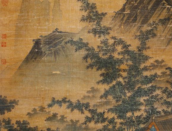 Cascade'sVertical axis of waterfall view in Benxi, Mayuan silk | 馬遠絹本溪觀瀑圖立軸