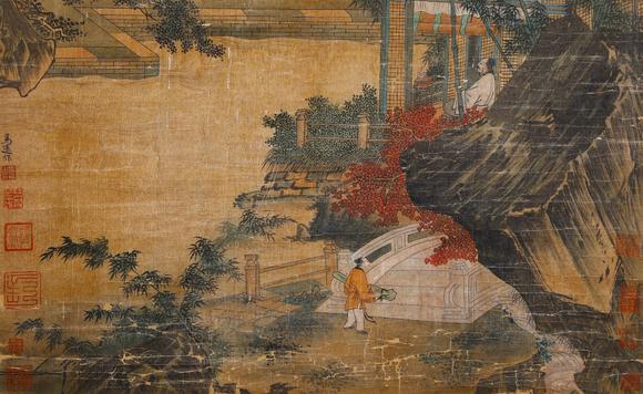 Cascade'sVertical axis of waterfall view in Benxi, Mayuan silk | 馬遠絹本溪觀瀑圖立軸