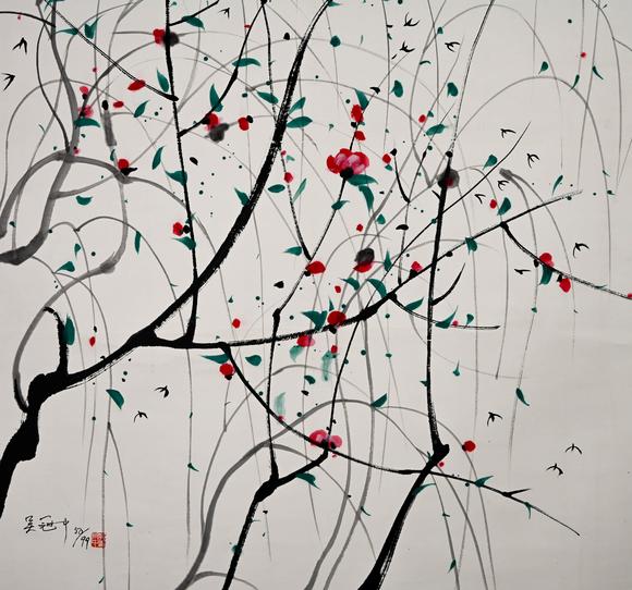 Cascade'sWu Guanzhong Spring Willow Drawing Vertical Axis | 吳冠中春柳圖紙本立軸