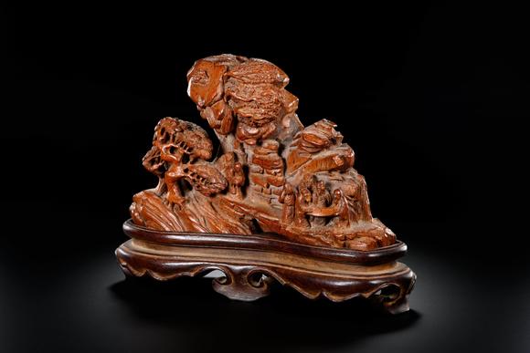 Cascade'sBamboo carving landscape figure Shanzi in Qing Dynasty | 清 竹雕山水人物山子