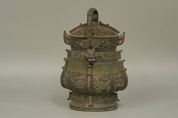 京都祇園會(huì)拍賣商 青銅鳳紋提梁卣 六字銘文日本桐箱附