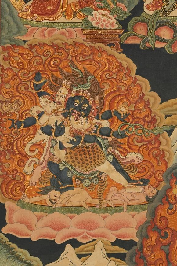 京都祇園會(huì)拍賣清乾隆 寧瑪派八部普巴金剛（九普巴）唐卡 欽則（欽孜）畫派體系 
 布面 日本古裂裝裱 日本桐箱附 本物保證
