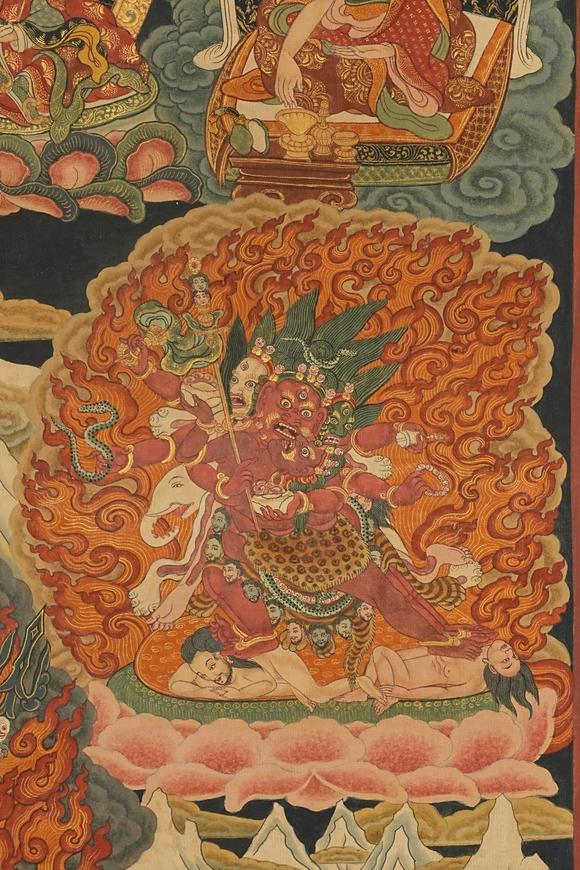 京都祇園會(huì)拍賣清乾隆 寧瑪派八部普巴金剛（九普巴）唐卡 欽則（欽孜）畫派體系 
 布面 日本古裂裝裱 日本桐箱附 本物保證