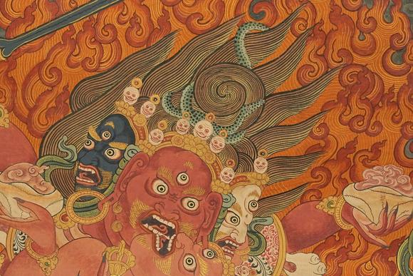 京都祇園會(huì)拍賣清乾隆 寧瑪派八部普巴金剛（九普巴）唐卡 欽則（欽孜）畫派體系 
 布面 日本古裂裝裱 日本桐箱附 本物保證