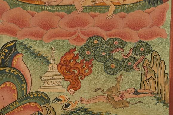 京都祇園會(huì)拍賣清乾隆 寧瑪派八部普巴金剛（九普巴）唐卡 欽則（欽孜）畫派體系 
 布面 日本古裂裝裱 日本桐箱附 本物保證