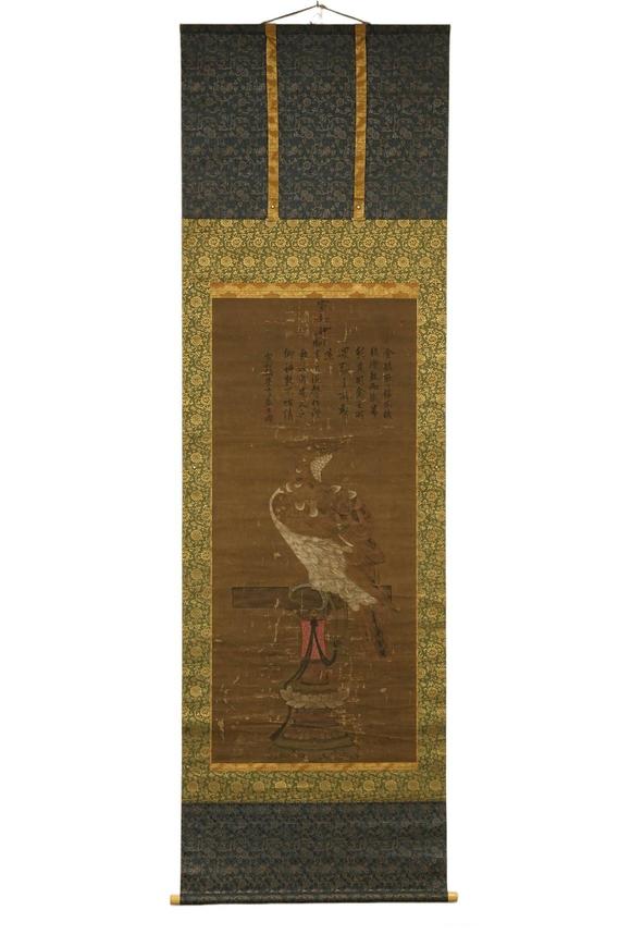京都祇園會(huì)拍賣(mài)宋徽宗皇帝鷲之圖 絹本掛軸 宣和殿學(xué)士蔡京贊 延寶二年石川民部源宗弘獻(xiàn)上之（1674年）第三代仙臺(tái)藩主藤原一伊達(dá)綱宗舊藏 大正五年?yáng)|京兩國(guó)美術(shù)俱樂(lè)部伊達(dá)家藏品入札 雙箱1674年 黑漆燙金原箱 參考資料附 日本古裂裝裱