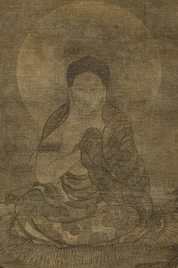 京都祇園會拍賣元代 華嚴三圣圖三幅 絹本掛軸 日本古裂裝裱 日本桐箱附