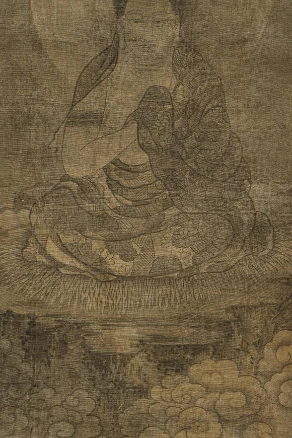 京都祇園會(huì)拍賣(mài)元代 華嚴(yán)三圣圖三幅 絹本掛軸 日本古裂裝裱 日本桐箱附