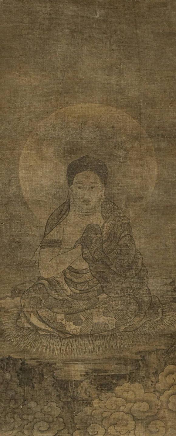 京都祇園會拍賣元代 華嚴三圣圖三幅 絹本掛軸 日本古裂裝裱 日本桐箱附