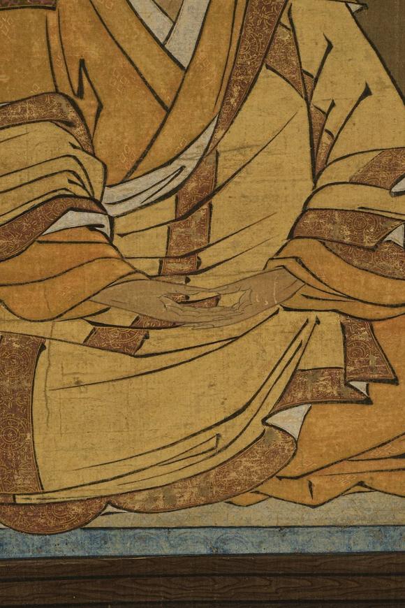 京都祇園會(huì)拍賣楚石梵琦贊佛畫 日本古裂裝裱 絹本掛軸 日本桐箱附
