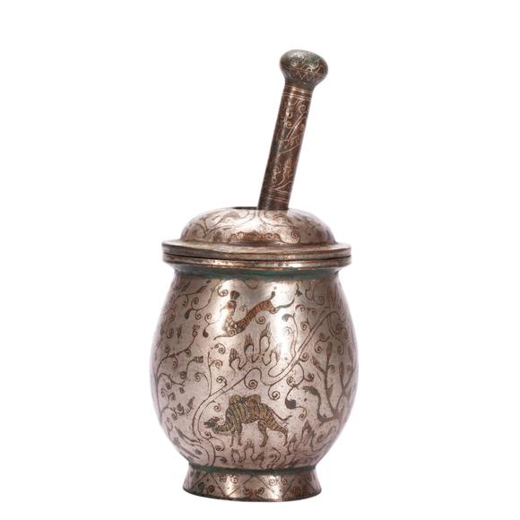 Eden Fine Antiques Galleries LLCA CHINESE SILVER INLAID BRONZE MORTAR SET
