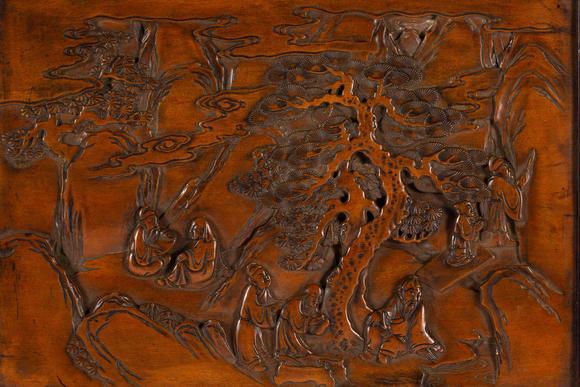 Eden Fine Antiques Galleries LLCA CHINESE ZISHA INLAID BOXWOOD TABLE SCREEN