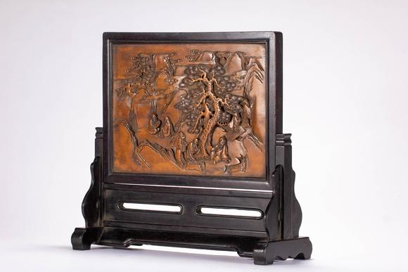 Eden Fine Antiques Galleries LLCA CHINESE ZISHA INLAID BOXWOOD TABLE SCREEN