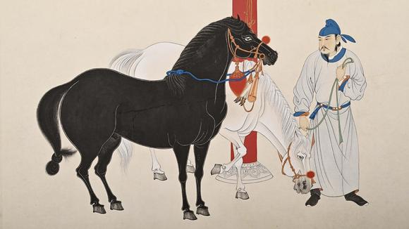 Eden Fine Antiques Galleries LLC1967 ZHANG DAQIAN GROOM AND HORSES PAINTING