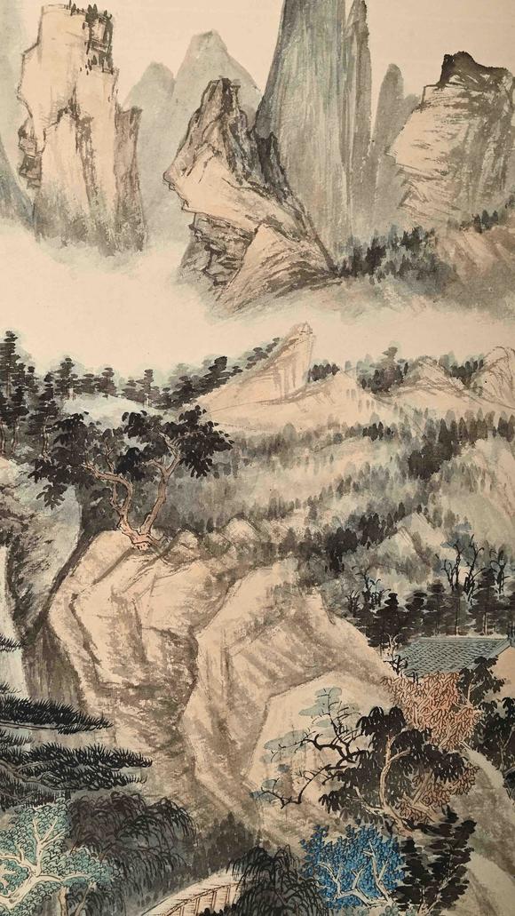Eden Fine Antiques Galleries LLC1948 ZHANG DAQIAN MOUNTAIN WATERFALL AND SCHOLAR PAINTING