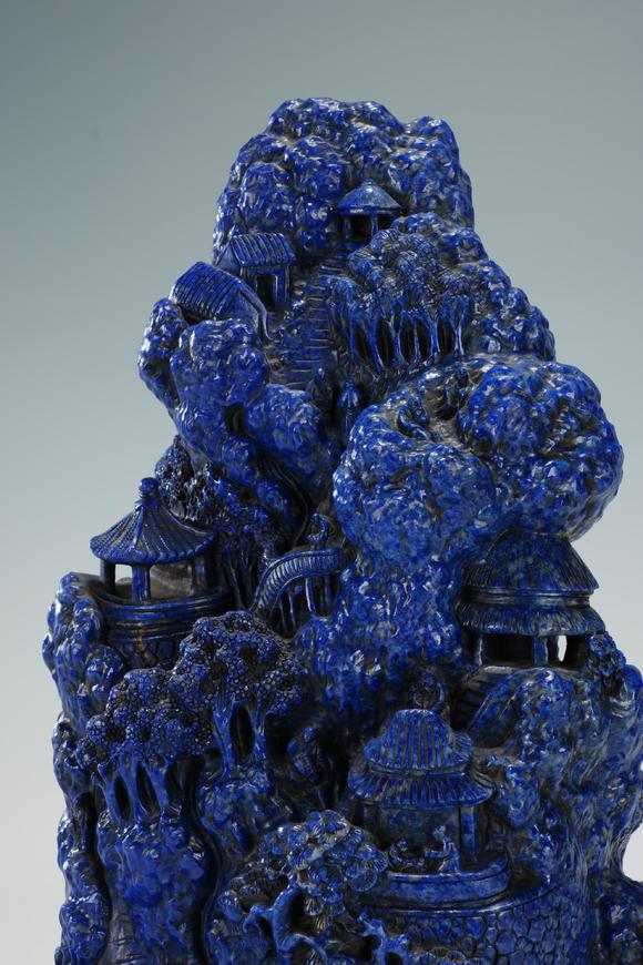 Eden Fine Antiques Galleries LLCA CHINESE LAPIS LAZULI LANDSCAPE MOUNTAIN CARVING