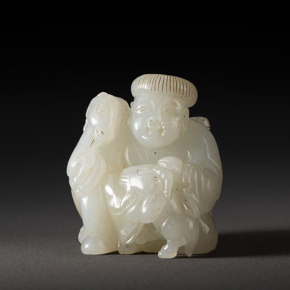 大阪美術(shù)商會(huì)清 白玉雕得意羊羊