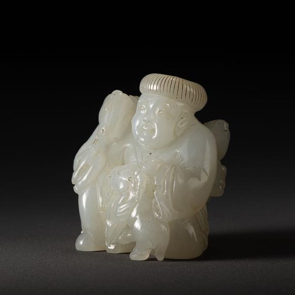 大阪美術(shù)商會(huì)清 白玉雕得意羊羊