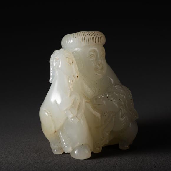 大阪美術(shù)商會(huì)清 白玉雕得意羊羊