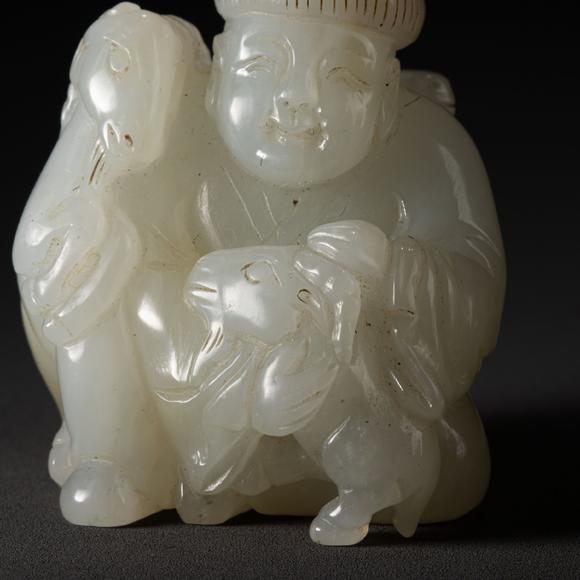 大阪美術(shù)商會(huì)清 白玉雕得意羊羊