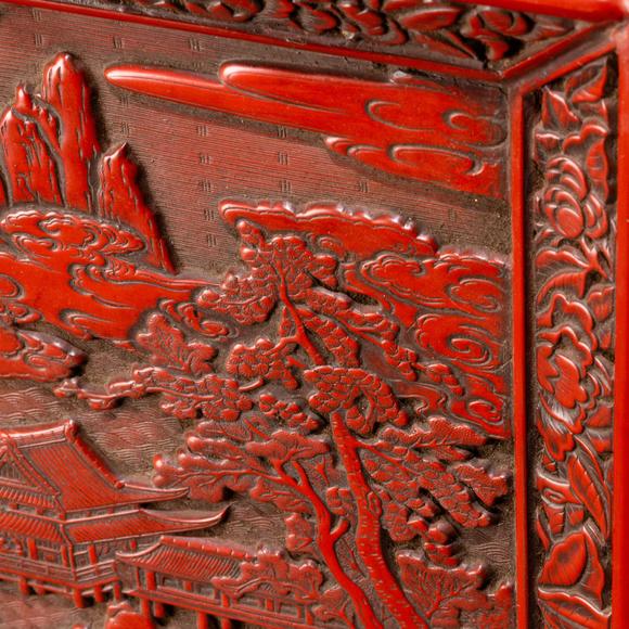 大阪美術(shù)商會明 堆朱山水樓閣圖方盤