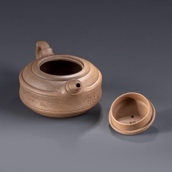 大阪美術(shù)商會愷大製 友竹刻段泥雙線竹鼓急須