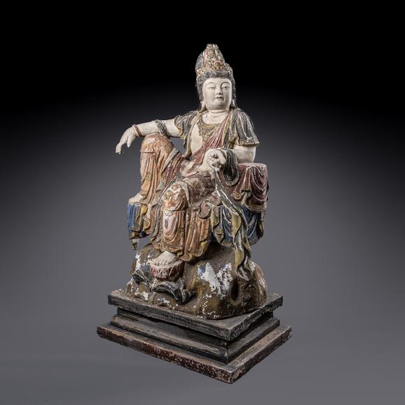 大阪美術(shù)商會明 木胎彩漆自在觀音