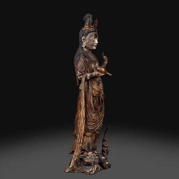大阪美術(shù)商會江戶時期 黑漆廚子木雕觀音像