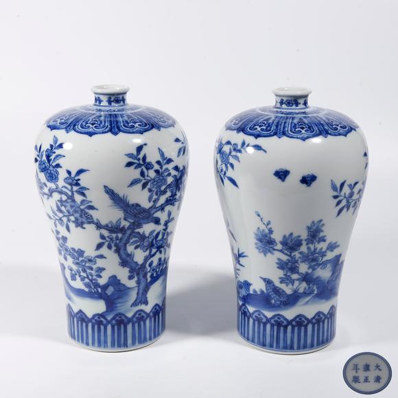 千葉大和青花花鳥(niǎo)紋梅瓶（一對(duì)）