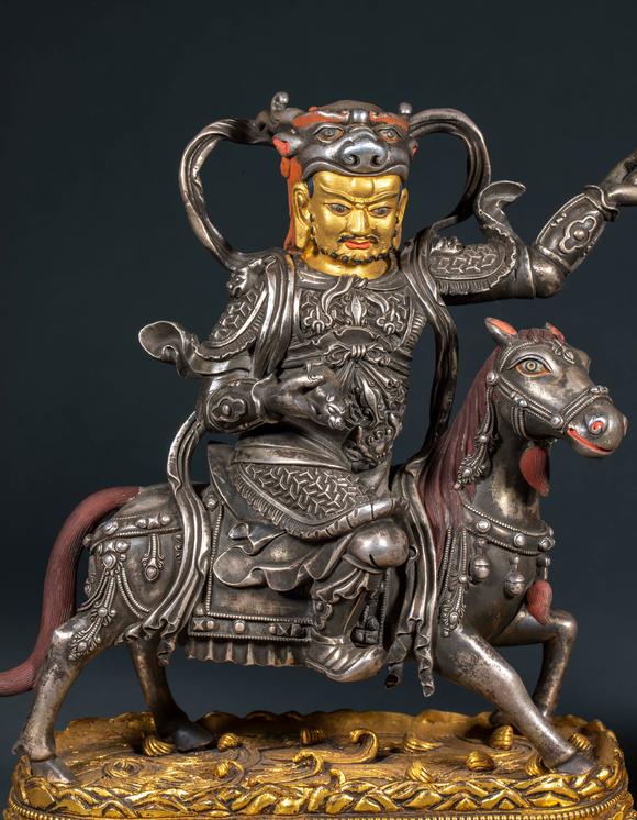 日本東勝明 鎏金鎏銀 財(cái)神一對(duì)