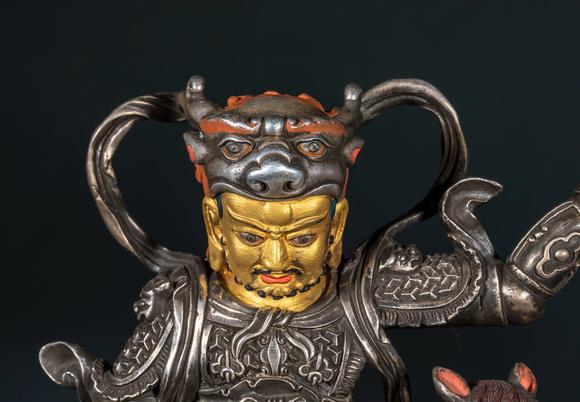 日本東勝明 鎏金鎏銀 財(cái)神一對(duì)