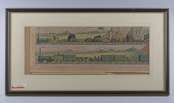 TooveysTuck (Raphael & Sons, publishers) - 'Travelling on the Liverpool and Manchester Railway, 1831', a pair, chromolithographs, each 24cm x 64cm, within Ho